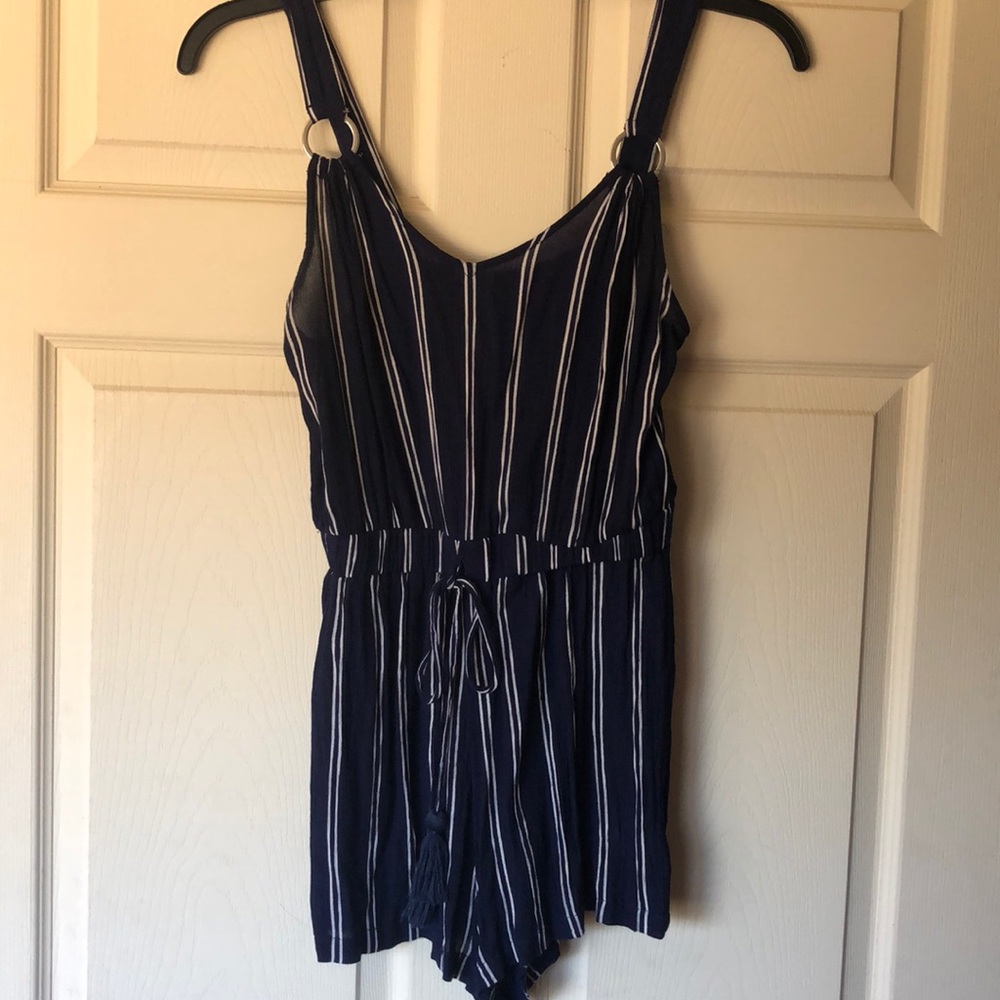 Navy Blue and White Striped Romper